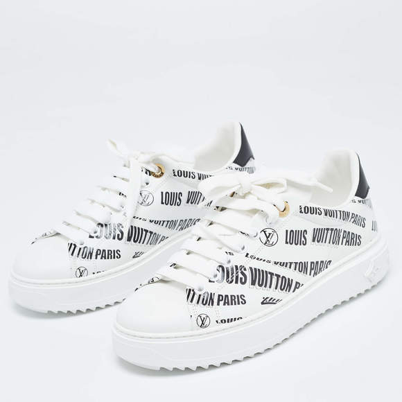 Louis Vuitton White/Black Leather Time Out Trainers Sneakers - Picture 3 of 9